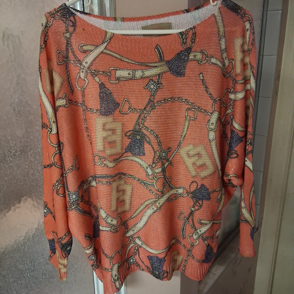 Free For Humanity Large Women's Orange Equestriam Dolman Sweater